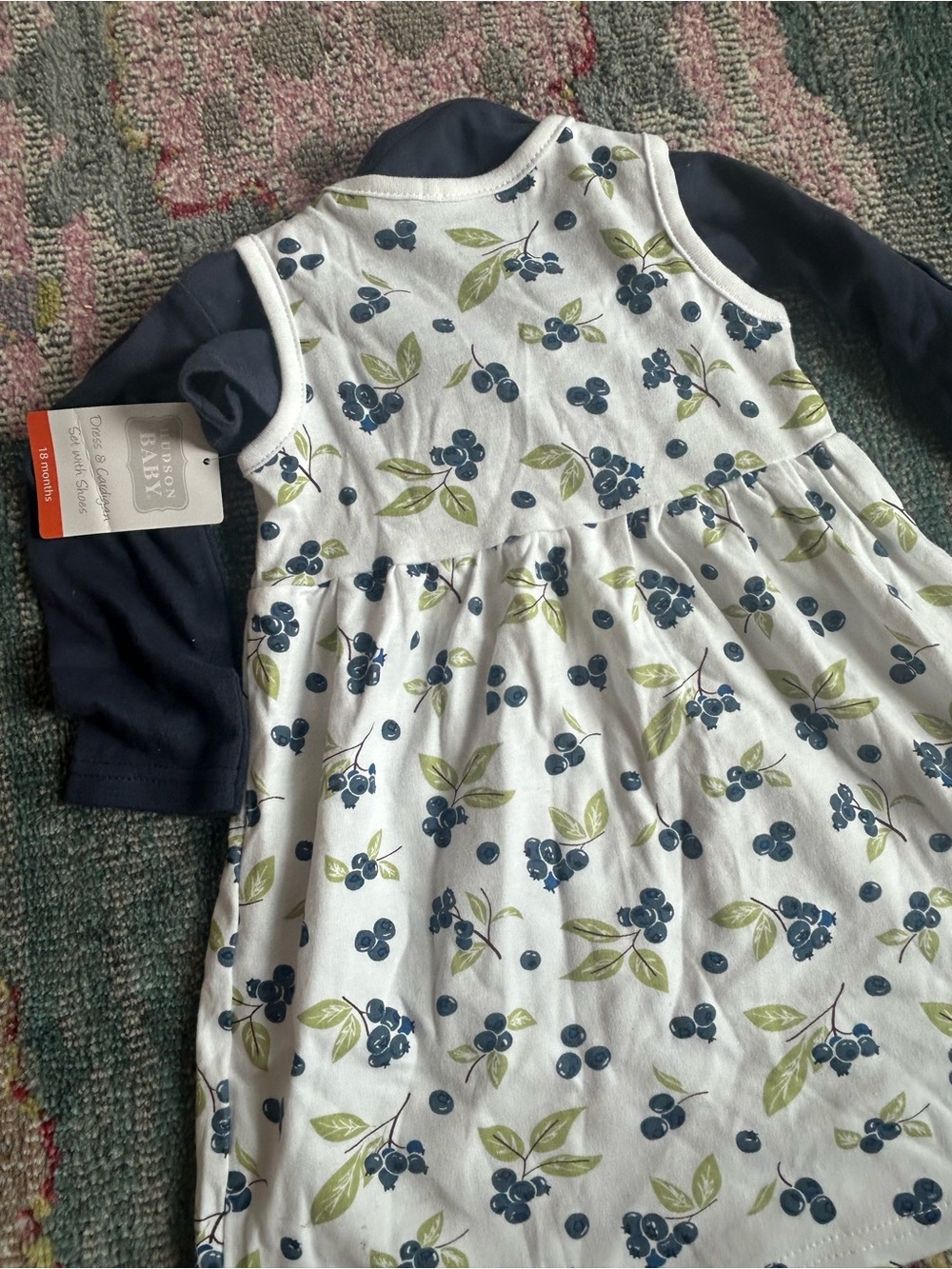 Kids Navy & White Blueberry Print Dress - Picture 3 of 3